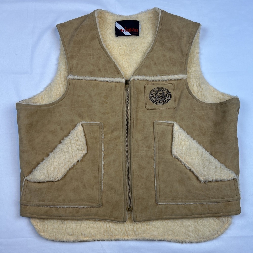 Wiman Shearling Lined Vest Mens XL Made USA Tan Western Ranch Motorcycle Suede